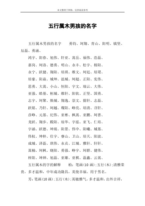 五行属木名字